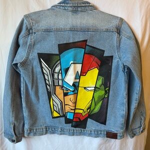 Marvel Avengers Kids Denim Jacket Size 10-12 Distressed Jean Jacket